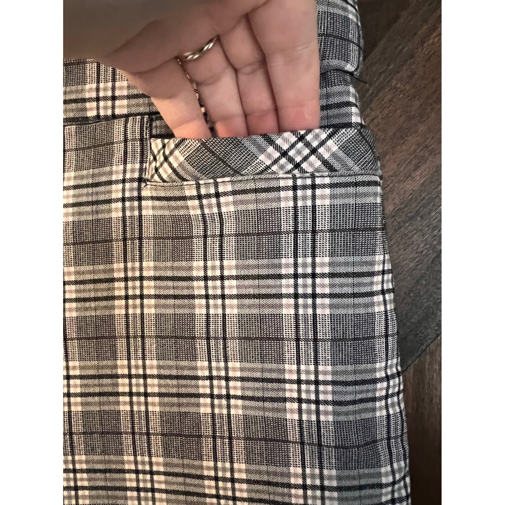 Kim Rogers Womens Plaid Pull On Dress Pants Black White Gray Straight Leg 14S - Picture 11 of 14